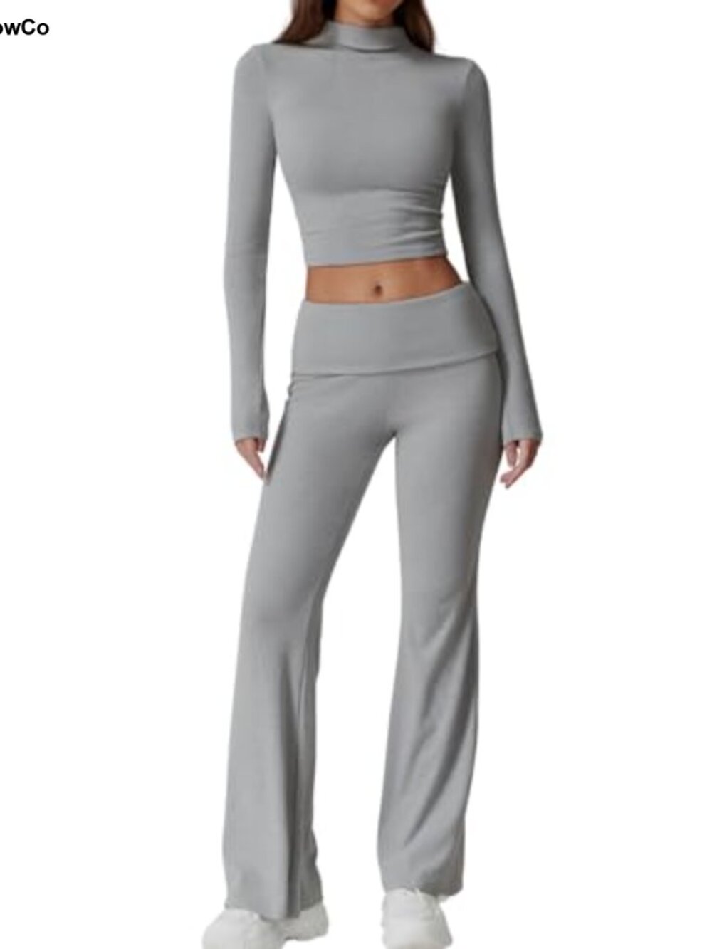 2 Piece Lounge Set Mock Neck Top & Flare Pants Slim Fit Comfy Tracksuit